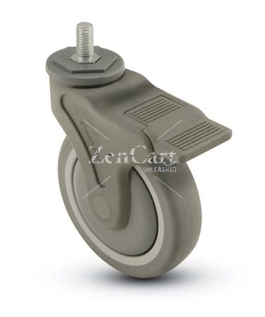 (image for) Caster; Swivel; 4" x 1-1/4"; Thermoplastized Rubber (Gray); Threaded Stem (1/2"-13TPI x 1"); Nylon (Gray); Precision Ball Brng; 275#; Total Lock (Item #65975)