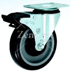 (image for) Caster; Swiv; 4" x 1-1/4"; Poly/ Poly (Black); Top Plate; 3-3/4x4-1/2; holes: 2-5/8x3-5/8 (to 3x3); 3/8 bolt; Zinc; Ball Brng; 230#; Ttl Lck; Trd Grds (Item #69995)