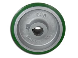(image for) Wheel; 12" x 3"; PolyU on Cast Iron; 2" Bore; 3-1/4" Hub Length; 3000#; 1/2" x 1/4" Keyway; 2 set screws (Item #87380)