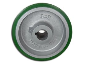 (image for) Drive Wheel; 10" x 2-1/2"; 95A PolyU on Cast Iron; Plain bore; 1-13/16" Bore; 2-3/4" Hub Length; 2000#; Keyway (1/2" x 1/4" w/ 2 set screws) (Item #87299)