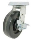 Caster; Swivel; 5" x 2"; Phenolic; Plate (2-1/2"x3-5/8"; holes: 1-3/4"x2-7/8" slotted to 3"; 5/16" bolt); Zinc; Roller Brng; 375#; Wheel Brake (Item #62893)