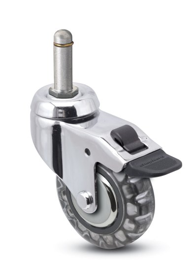 Caster; Swivel; 3\" x 15/16\"; Polyurethane (Clear); Grip Ring (7/16\" x 7/8\"); Chrome; Precision Ball Brng; 120#; Total Lock Brake: Thread Guards (Item #65742)