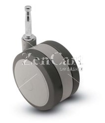 (image for) Caster; Twin; Swivel; 2" (50mm); Thermoplastized Rubber (Gray); Grip Neck; 5/16x1-1/2; Black/Grey; Rivet; 75# (Item #68047)