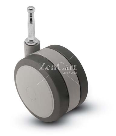 (image for) Caster; Twin; Swivel; 2" (50mm); Thermoplastized Rubber (Gray); Grip Neck; 5/16x1-1/2; Black/Grey; Rivet; 75# (Item #68047)