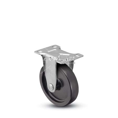 (image for) Caster; Rigid; 5" x 1-1/4"; Rubber (Soft); Top Plate (2-1/2"x3-5/8"; holes: 1-3/4"x2-7/8" slotted to 3"; 5/16" bolt); Zinc; Ball Brng; 200# (Item #65722)
