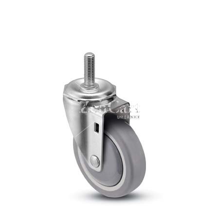 (image for) Caster; Swivel; 4" x 1-1/4"; Thermoplastized Rubber (Gray); Threaded Stem (1/2"-13TPI x 1"); Zinc; Precision Ball Brng; 260#; Dustcover; Thread guards (Item #66268)