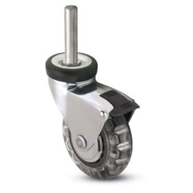 Caster; Swivel; 3" x 15/16"; Polyurethane (Clear); Threaded Stem (3/8"-16TPI x 1-1/2"); Chrome; Precision Ball Brng; 120#; Hood; Thread guards; Pedal Brake (Item #63789)