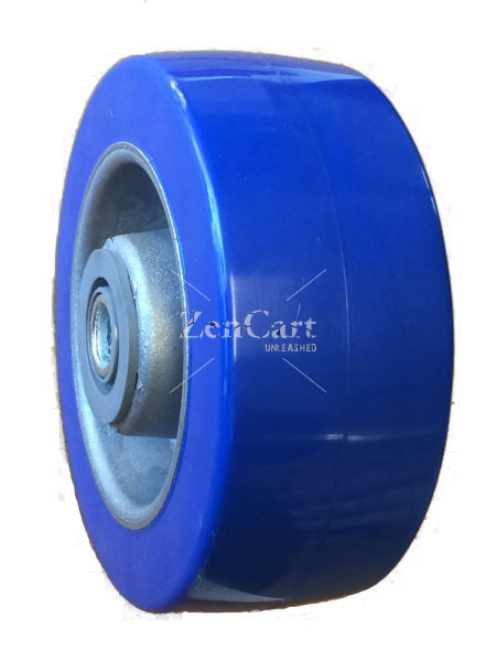 (image for) Wheel; 5" x 2"; PolyU on Alum (Blue); Sealed Roller Bearing; 1/2" Bore; 2-3/8" Hub Length; 1500# (Item #88620)