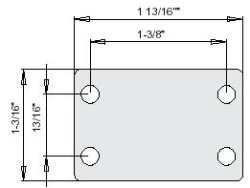 (image for) Caster; Swivel; 1-1/8" x 9/16"; Plastic; Plate; 1-3/16"x1-13/16"; holes: 13/16"x1-3/8"; 3/16" bolt; Zinc; Plain bore; 30# (No matching rigid available) (Item #69749)