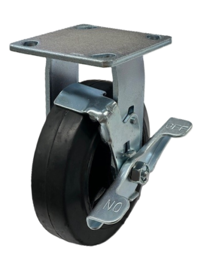 (image for) Caster; Rigid; 8\" x 2\"; HD Nylon; Slight Crown; Plate (4\"x4-1/2\"; holes: 2-5/8\"x3-5/8\" slots to 3\"x3\"; 3/8\" bolt); Roller Brngs; 1250#; Warranty; Tread Brake (Item #63021)