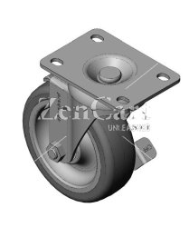 (image for) Caster; Swivel; 4" x 1-1/4"; TPR (GY); Plate (2-1/2"x3-5/8": holes: 1-3/4"x2-13/16" (slot to 3-1/16"); 5/16" bolt); Zinc; Ball Brng; 300#; Warranty; Brake (Item #63404)