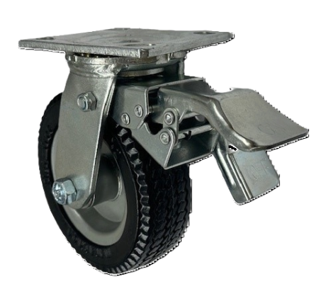 (image for) Caster; Swivel; 6" x 2"; Flat Free (Black); HD Welded Hub; Plate (4"x4-1/2"; holes); Prec Ball Brng; 250#; Sawtooth Tread; Total Lock Brake (Leading) (Item #63136)