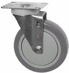 Cstr; Swiv; 4"x1-1/4"; Gray PolyU/ Bg PolyO; Plate: 3-3/4"x4-1/2"; holes: 2-5/8"x3-5/8" (slotted to 3x3); 3/8 bolt; Zinc; Ball Brng; Wgt Cap 250#; Thread Guards (Item #66533)