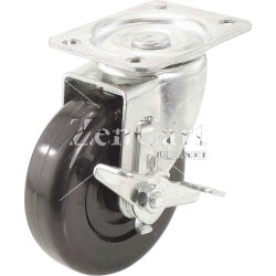(image for) Caster; Swivel; 4" x 1-1/4"; Glass/ Nylon Hi-Temp (Bk); Plate (2-1/2"x3-5/8"; holes: 1-3/4"x2-7/8" slotted to 3"; 5/16" bolt); Zinc; Steel Spanner; 350#; Brake (Item #63419)