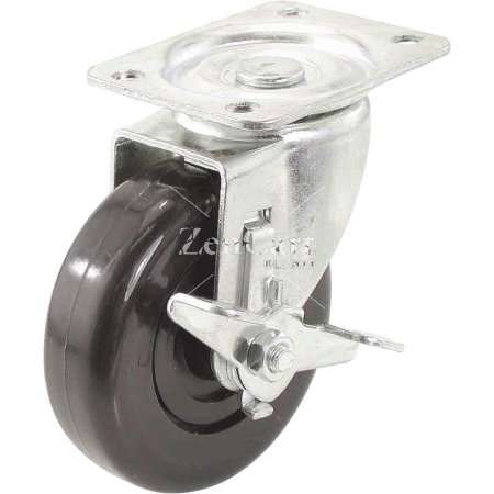(image for) Caster; Swivel; 4" x 1-1/4"; Glass/ Nylon Hi-Temp (Bk); Plate (2-1/2"x3-5/8"; holes: 1-3/4"x2-7/8" slotted to 3"; 5/16" bolt); Zinc; Steel Spanner; 350#; Brake (Item #63419)