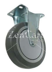 (image for) Caster; Rigid; 6" x 1-1/4"; TPRRubber (Gray); Plate (2-5/8"x3-3/4"; holes: 1-3/4"x2-3/4" slotted to 3"; 5/16" bolt); Zinc; Prec Ball Brng; 300#; Thrd Grds (Item #66317)