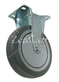 (image for) Caster; Rigid; 6" x 1-1/4"; TPRRubber (Gray); Plate (2-5/8"x3-3/4"; holes: 1-3/4"x2-3/4" slotted to 3"; 5/16" bolt); Zinc; Prec Ball Brng; 300#; Thrd Grds (Item #66317)