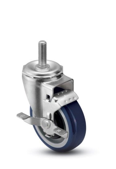 (image for) Caster; Swivel; 5\" x 1-1/4\"; PolyU on PolyO (Blue); Threaded Stem (3/4\"-10TPI x 1-3/4\"); Zinc; Ball Brng; 300#; Tread brake; Dust Cover (Mtl); Thread guards (Item #65898)