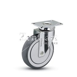 (image for) Caster; Swivel; 4" x 1-1/4"; TPR Rubber (Gray); Plate (2-5/8"x3-3/4"; holes: 1-3/4"x2-7/8" slotted to 3"); Chrome; Prec BB; 240#; Thread Guards (Item #64376)