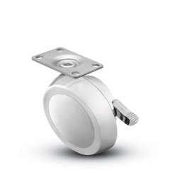 Caster; Ball; Swivel; 2-1/2; Metal/ Zinc; Top Plate; 1-3/16x2; hole spacing: 13/16x1-9/16; 3/16 bolt; Bright Chrome; Acetyl/ Resin Brng; 100#; Brake (Item #68517)