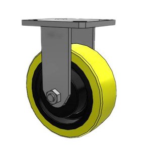 Caster; Rigid; 6" x 3"; PolyU on Steel; Plate (5-1/4"x7-1/4"; holes: 3-3/8"x5-1/4" slots to 4-1/8"x6-1/8"; 1/2" bolt); Zinc; Tapered Rlr Brng; 3500# (Item #63185)