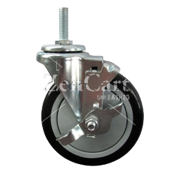 (image for) Caster; Swivel; 5" x 1-1/4"; PolyU on PolyO (Black); Threaded Stem; 1/2"-13TPI x 1-1/2"; Zinc; Ball Brng; 250#; Wheel brake; Thread guards (Item #68262)