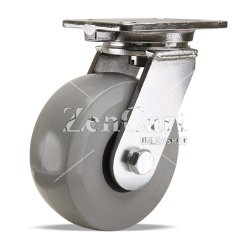 (image for) Caster; Swivel; 8" x 3"; Polyurethane (Gray); Plate (5-1/4"x7-1/4"; holes: 3-3/8"x5-1/4" slotted to 4-1/8"x6-1/8"; 1/2" bolt); Zinc; Sealed Prec BB; 3000# (Item #66212)
