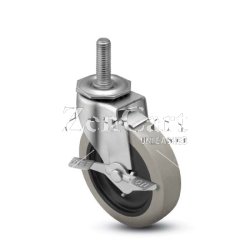 (image for) Caster; Swivel; 2-1/2" x 13/16"; PolyU on PolyO (Gray); Threaded Stem (5/16"-18TPI x 1-1/2"); Zinc; Plain bore; 95#; Side Brake (Item #62887)