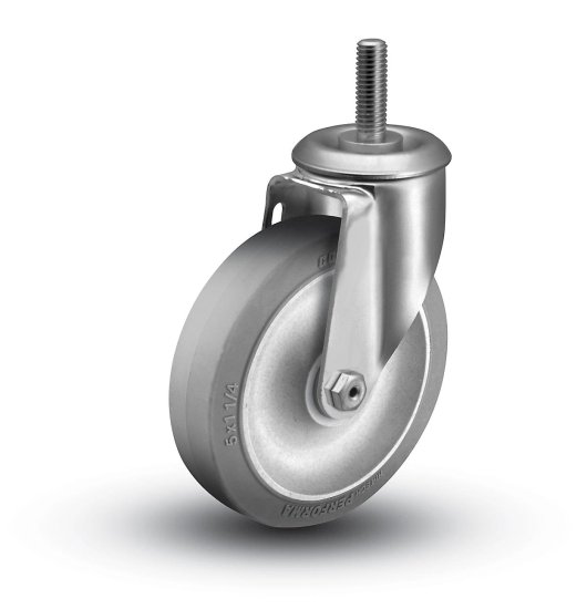 (image for) Caster; Swivel; 4\" x 1-1/4\"; Thermoplastized Rubber (Gray); Threaded Stem (1/2\"-13TPI x 1-1/2\"); Zinc; Prec Ball Brng; 300# (Item #63729)