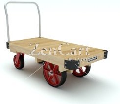 (image for) Platform Truck; 36" x 72"; 16" x3" Rubber-on-Cast Wheels; 10"x3" Casters; Wood Deck; 4000#; Single Metal End Rack (Item #64905)