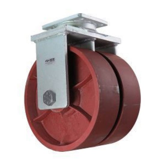 Dual Wheel Caster; Rigid; 6\" x 3\"; Crowned Ductile; Plate (6-1/4\"x7-1/2\": holes: 4-1/8\"x6\" slots to 4-1/2\"x6-1/8\"; 1/2\" bolt); Tapered Brng; 20000# (Item #63119)