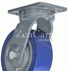 (image for) Yoke; Swivel; 8" x 3"; Plate (5"x7-1/4"; holes: 3-3/8"x5-1/4" slotted to 4-1/8"x6-1/8"; 1/2" bolt); Gray Enamel; 3/4" Bore; 3-1/4" Hub Length; 6000#; Kingpinles (Item #88856)