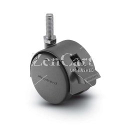 (image for) Caster; Twin Wheel; Swivel; 2" (50mm); Polyurethane; Threaded Stem (5/16"-18TPI x 1"); Black; Riveted Axle; 110#; Hood; Wheel Brake (Item #63065)