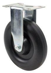 Caster; Rigid; 3" x 1-1/4"; Polyolefin LD; Plate (2-11/16"x3-5/8": holes: 1-3/4"x2-13/16" (slots to 3-1/16"); 5/16" bolt); Zinc; Plain bore; 200# (Item #63202)