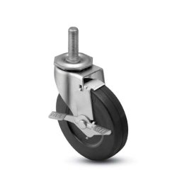 Caster; Swivel; 2"x13/16"; Rubber (Hard; Non-markikng); Threaded Stem (5/16"-18TPI x 3/4"); Zinc; Plain bore; 90#; Side friction brake (Item #67309)