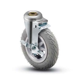 Caster; Swivel; 6" x 1-1/4"; Flat Free (No AIr!) (Grey); Hollow Kingpin (1/2" bolt hole); Zinc; Ball Brng; 150#; Tread brake (Item #66177)