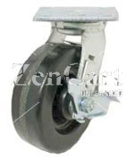 (image for) Caster; Swivel; 5" x 2"; Phenolic; Plate; 4"x4-1/2"; holes: 2-5/8"x3-5/8" (slotted to 3"x3"); 3/8" bolt; Delrin Brng; 1000#; Wheel Brake (Item #62975)