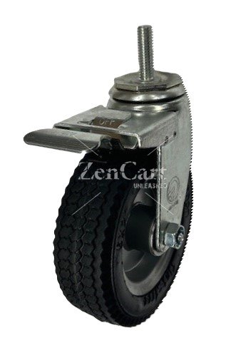 (image for) Caster; Swivel; 6" x 2"; Flat Free (Black); Threaded Stem (1/2"-13TPI x 1-1/2"); Zinc; Ball Brng; 250#; Premium Welded Hub; Total Lock Brake. Temp sensitive. (Item #63254)