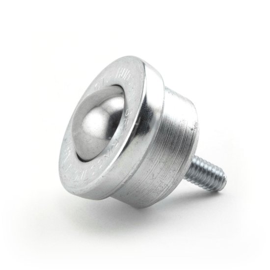 (image for) Ball Transfer; 1\"; Carbon Steel ball; Threaded Stud; 5/16\"-18TPI x 3/4\"; Machined steel housing and stud; 200#; 5/8\" load height (Item #88652)