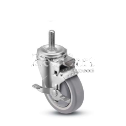 (image for) Caster; Swivel; 4" x 1-1/4"; Thermoplastized Rubber (Gray); Threaded Stem (5/8"-11TPI x4"); Stainless Steel; Delrin Spanner; 250#; Wheel Tread Brake (Item #66382)
