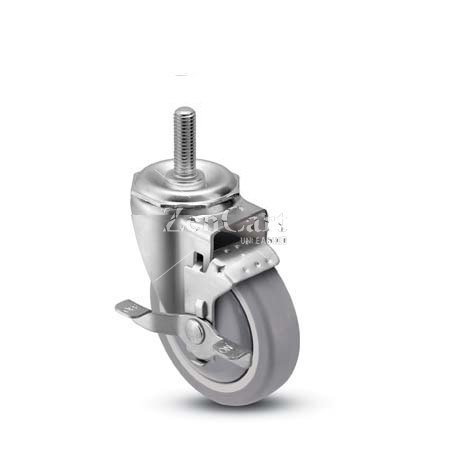 (image for) Caster; Swivel; 4" x 1-1/4"; Thermoplastized Rubber (Gray); Threaded Stem (1/2"-13TPI x 1-1/2"); Zinc; Ball Brng; 250#; Tread brake; Thread guards (Item #66284)