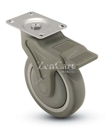 (image for) Caster; Swivel; 5"x1-1/4"; Gray TPR Rubber;Plate (2-1/2"x3-5/8": holes: 1-3/4"x2-13/16" (slotted to 3-1/16"); 5/16" bolt); Nylon Body; Prec BB; 325#; Total Lock (Item #65893)