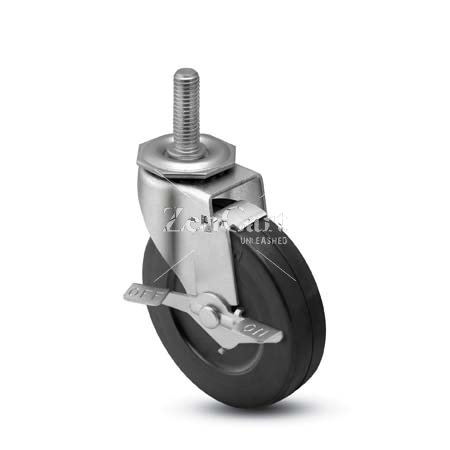 (image for) Caster; Swivel; 5" x 15/16"; Polyolefin; Threaded Stem (3/8"-16TPI x 1-1/2"); Zinc; Plain bore; 150#; Tread brake (Item #66711)