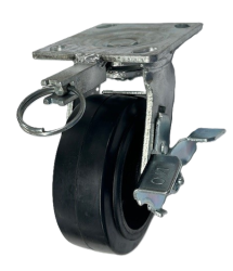 (image for) Caster; Swivel; 8" x 2"; Rubber on Cast Iron; Plate (4"x4-1/2"; holes: 2-5/8"x3-5/8" slots to 3"x3"; 3/8" bolt); Roller Brng; 600#; Position Lock (4-way); Brake (Item #63430)
