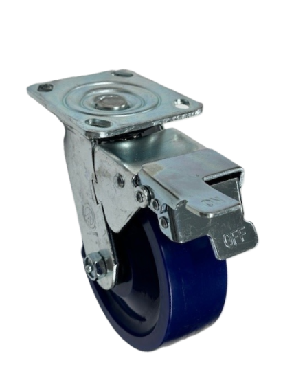 Caster; Swivel; 6\" x 2\"; Solid Polyurethane; Plate (4\"x4-1/2\"; holes: 2-5/8\"x3-5/8\" slots to 3\"x3\"; 3/8\" bolt); Zinc; Roller Brng; 1000#; Total Lock (Trailing) (Item #64004)