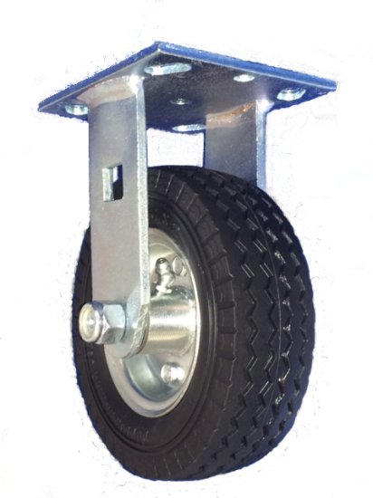 (image for) Caster; Rigid; 10\" x 3\"; Flat Free Tire (Black); Plate (4-1/2\"x6-1/4\"; holes: 2-7/16\"x4-15/16\" slotted to 3-3/8\"x5-1/4\"; 3/8\" bolt); Zinc; Prec BB; 280# (Item #64644)
