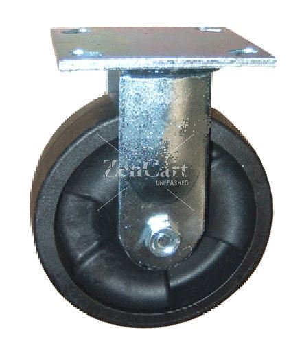 (image for) Caster; Rigid; 8" x 2"; Glass/ Nylon Hi-Temp; Plate (4"x4-1/2"; holes: 2-5/8"x3-5/8" slots to 3"x3"; 3/8" bolt); Zinc; Rlr Brng; 1400#; Warranty; (475 deg) (Item #63462)