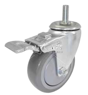 (image for) Caster; Swivel; 4 x 1-1/4; PolyU on PolyO (Gray); Threaded Stem (1/2-13TPI x 1-1/2); Stainless; Stainless Ball Brng; 300#; Total Lock; Thread guards (Item #66503)