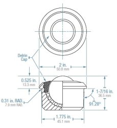 (image for) Ball Transfer; 1-3/16"; Quiet Running Delrin Main Ball; Delrin Support Balls; Round Drop-in Base (1-3/4" x15/16"); Steel Housing; Red Cap; 500#; .525" height. (Item #88472)