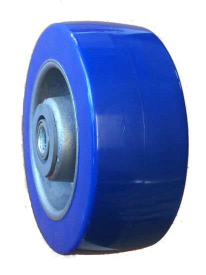 (image for) Wheel; 5\" x 2\"; PolyU on Alum (Blue); Sealed Roller Bearing; 1/2\" Bore; 2-3/8\" Hub Length; 1500# (Item #88620)